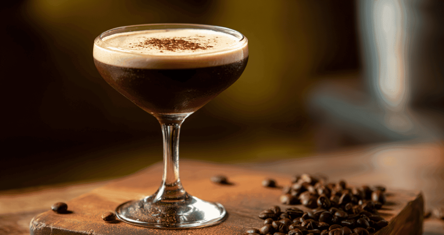 Espresso martini w kieliszku na stole
