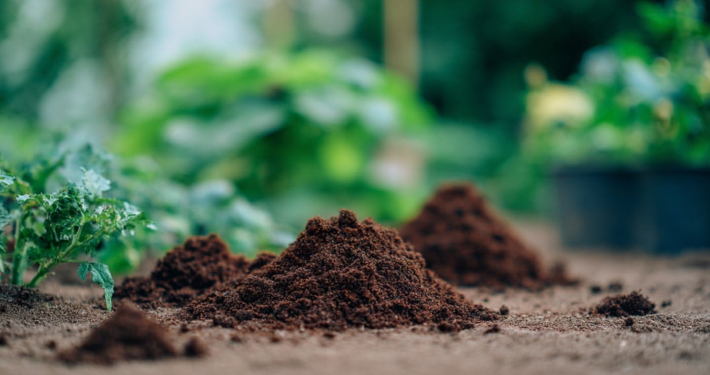 Kopce nornic w ogrodzie, zielone rośliny w tle, rozmyte tło.